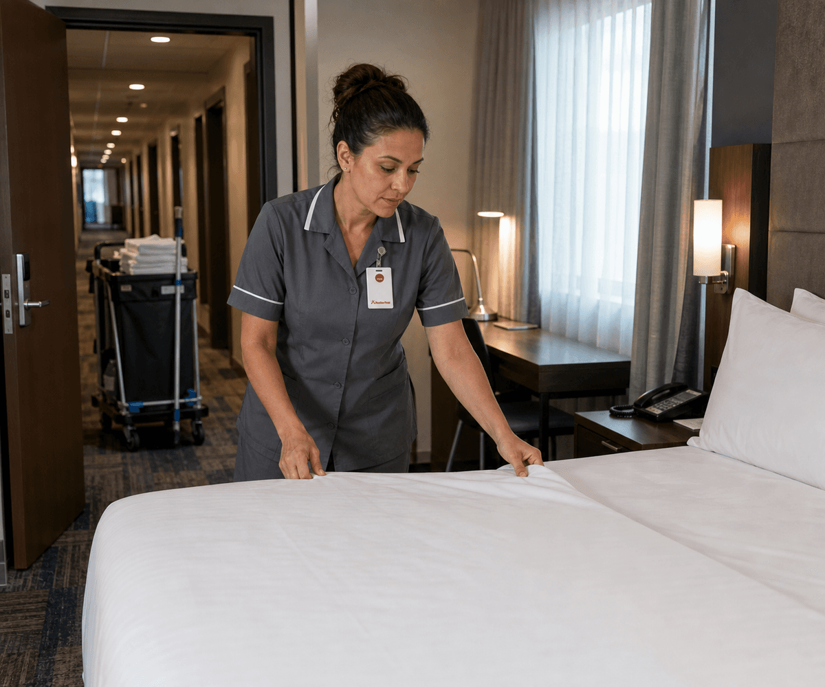Hotel panic button system — Positive Proof staff safety device for housekeeping, room service, and hospitality workers